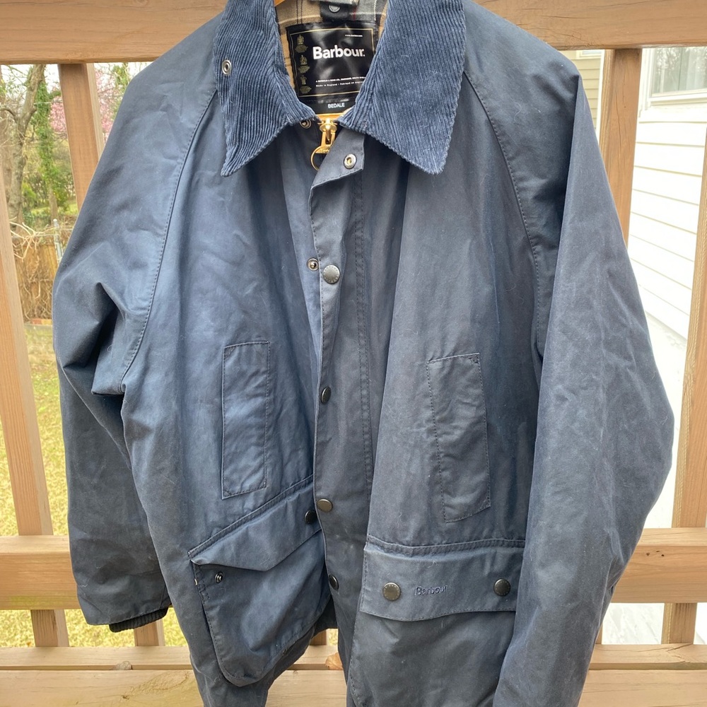 Navy Barbour Bedale waxed cotton size 44